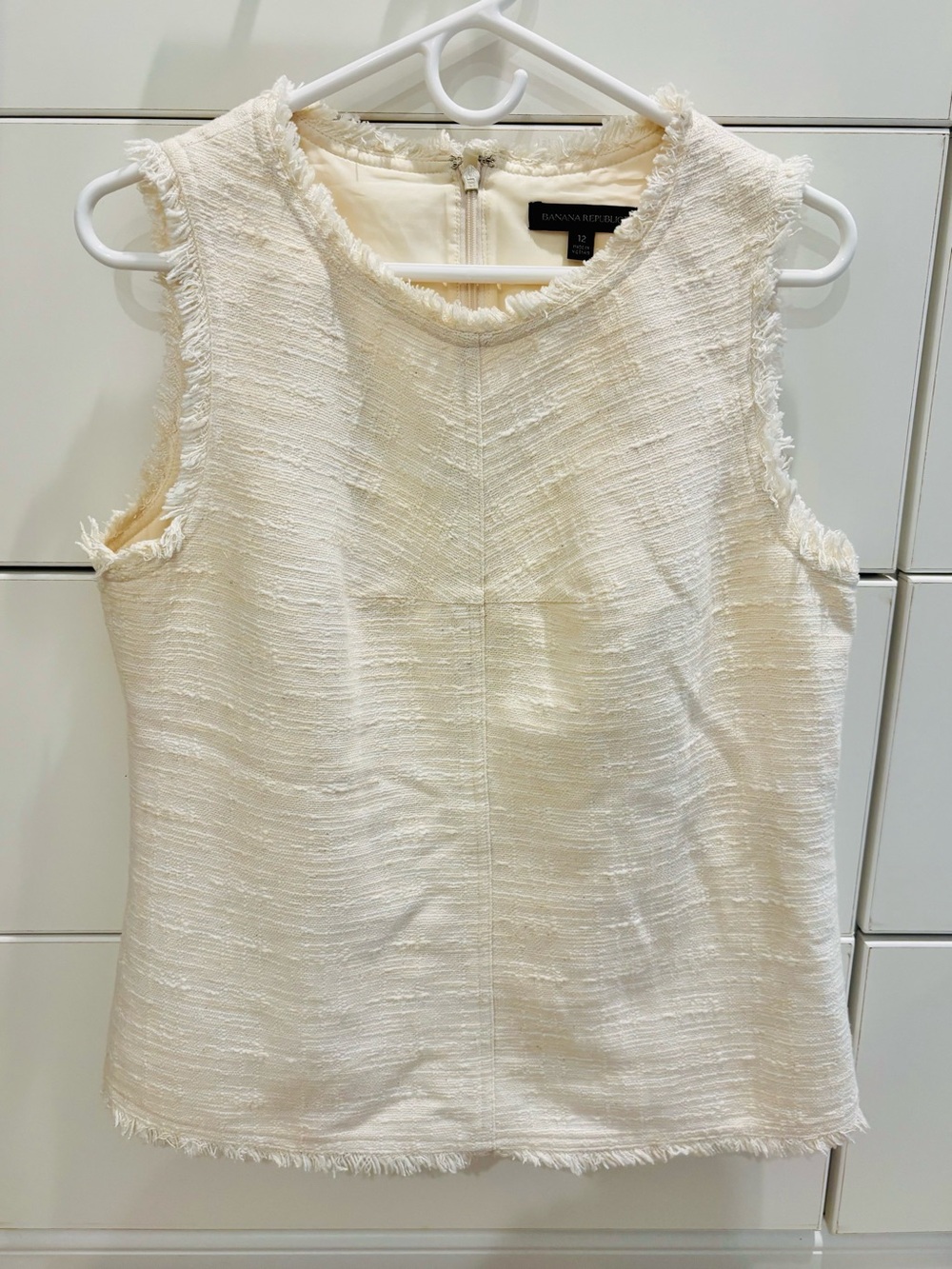 Banana Republic Ivory Fringe Tweed Sleeveless Top